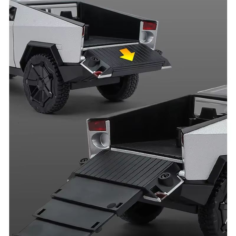 Tesla Cybertruck 1:24 Литая модель автомобиля из сплава Пикап Звук Освещение Открывающаяся дверь Багажник Коллекционный Подарок Для мальчиков День рождения Игрушка