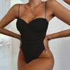 Fashionista Lady Sexy Containing Chest Pad Solid Siamese Set Piece Swimsuit
