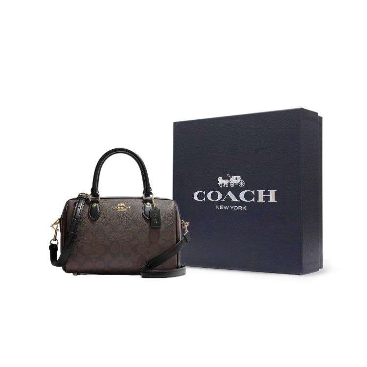 Coach Rowan 25 Classic Monogram Zip Closure Canvas And Leather Boston Bag Women shoulder bag Brown CH280-IMAA8