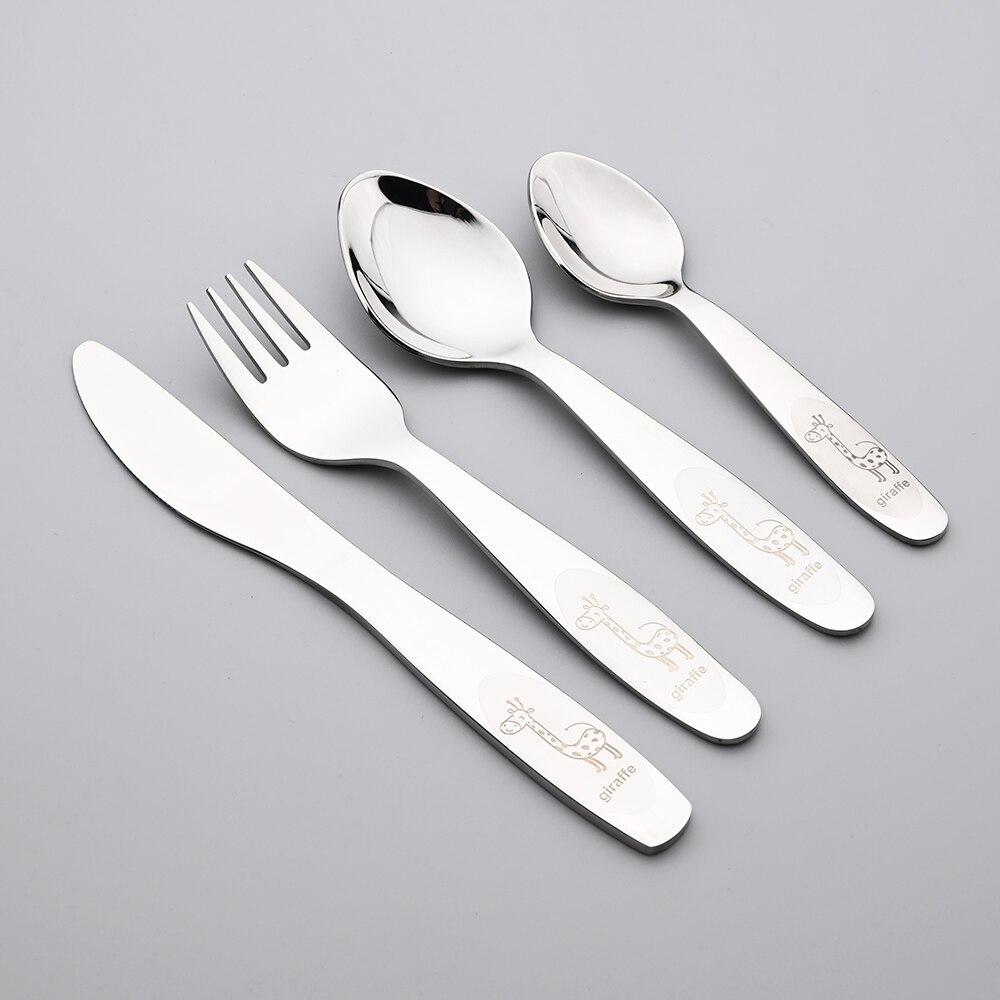 4 шт. столовые приборы, столовые приборы из нержавеющей стали 304, посуда, милый мультяшный милый рисунок жирафа, столовая посуда с резьбой, набор ложек и вилок