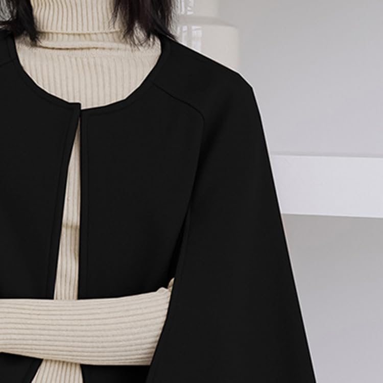 Cape Body Korean Autumn [88flix] Coat, Cloak, Poncho, Outerwear, Covering, Fashion, Poncho, Loose, Winter, (Black)