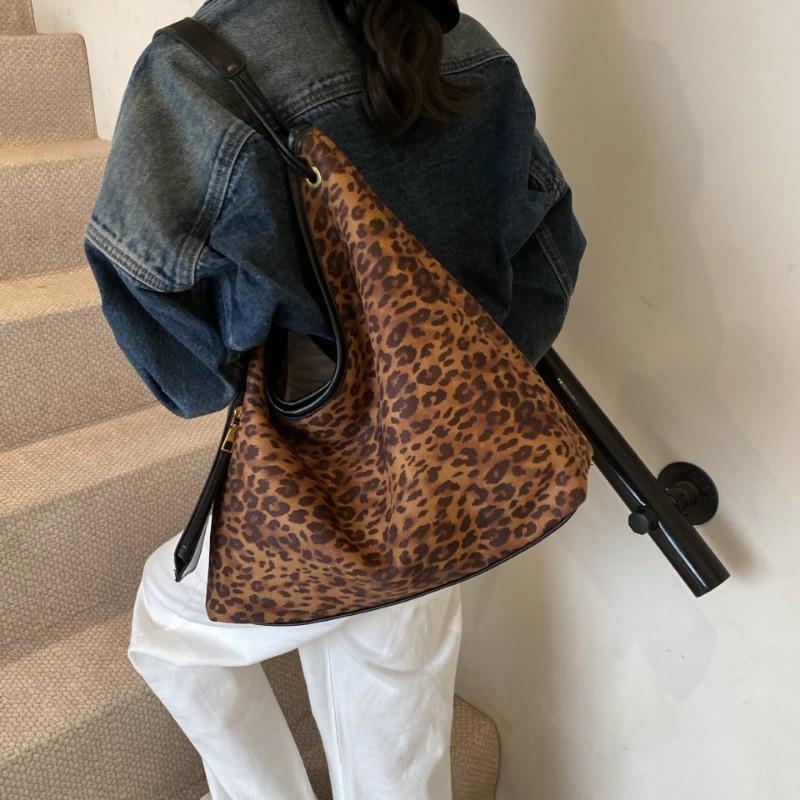 Ielgy Retro Large-Capacity Leopard Print Bag Autumn Winter Casual All-Match One-Shoulder Texture