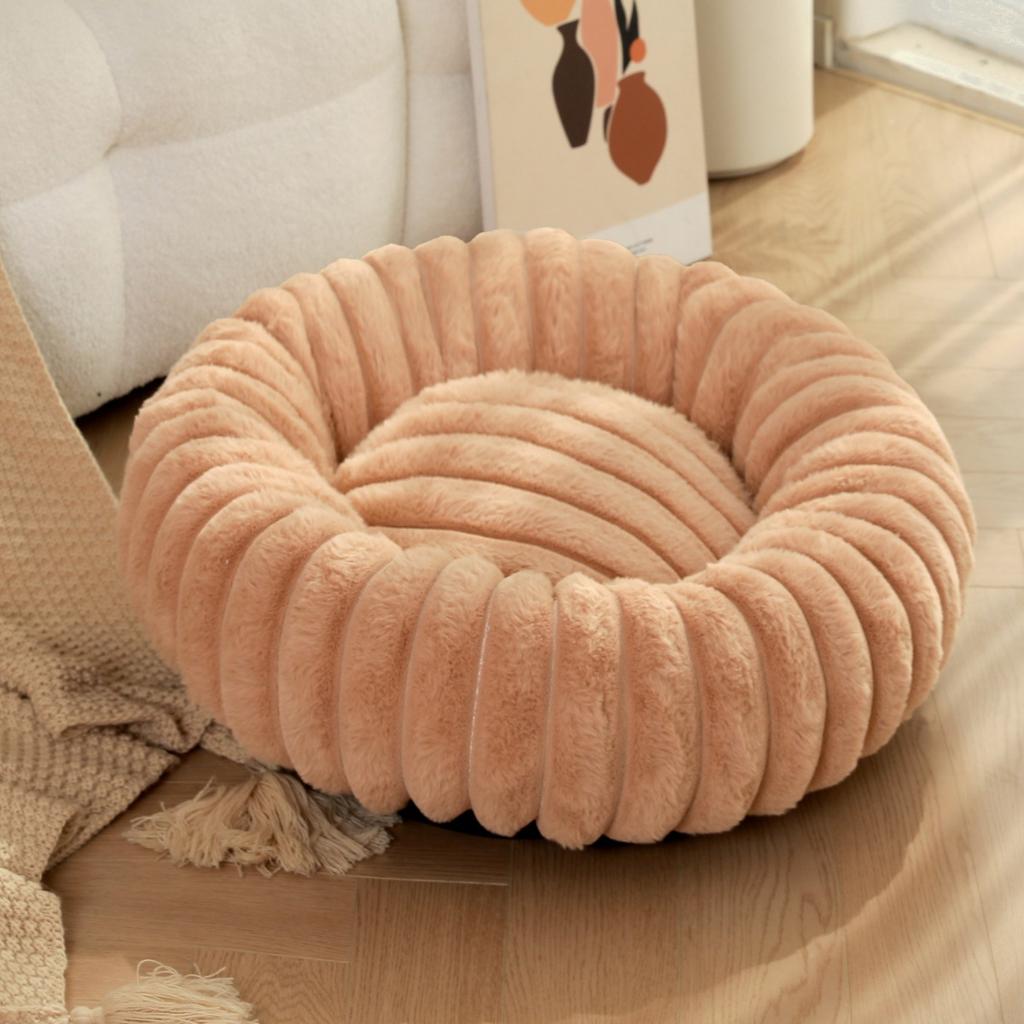 New Pet Nest High Gram Straight Strip Rabbit Plush Pet Mat Long Hair Round Cat Nest Winter Warm Dog Bed Dog Kennel