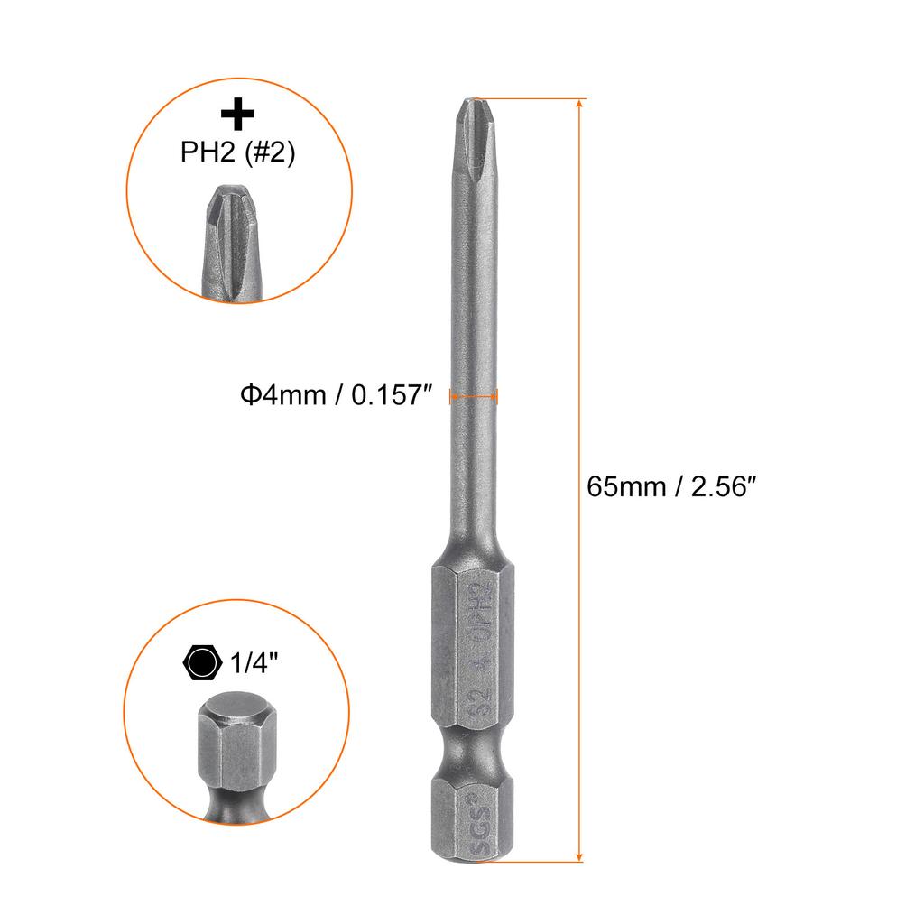 Магнитный бит для крестовой отвертки Phillips PH0 PH1 PH2 PH3 1/4" Шестигранный хвостовик 65 мм Сталь S2 Биты для шуруповерта Крестовая головка Биты для электродрели