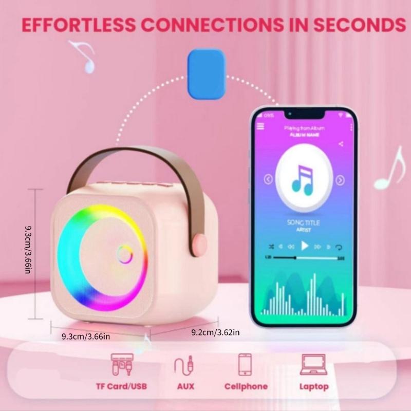 Караоке-машина для детей Мини-динамик с поддержкой Bluetooth и 2 беспроводными микрофонами Караоке-комплект со светодиодной подсветкой