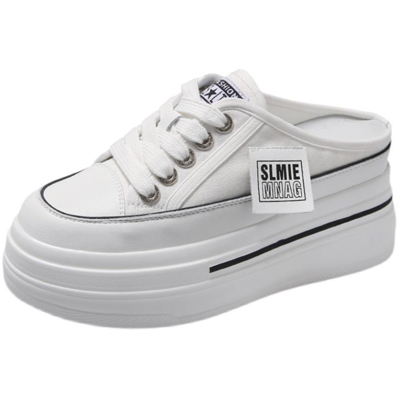 College Style Bag Head Half Slippers Women's 2024 New Heelless Little White Shoes Versatile Thick-soled Inner Height-increasing Sandals