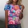 Women's T-Shirts Fashion 3d Floral Printing T Shirt Casual Tees Summer Clothing Basic Female Tops Print Oversized Pullover