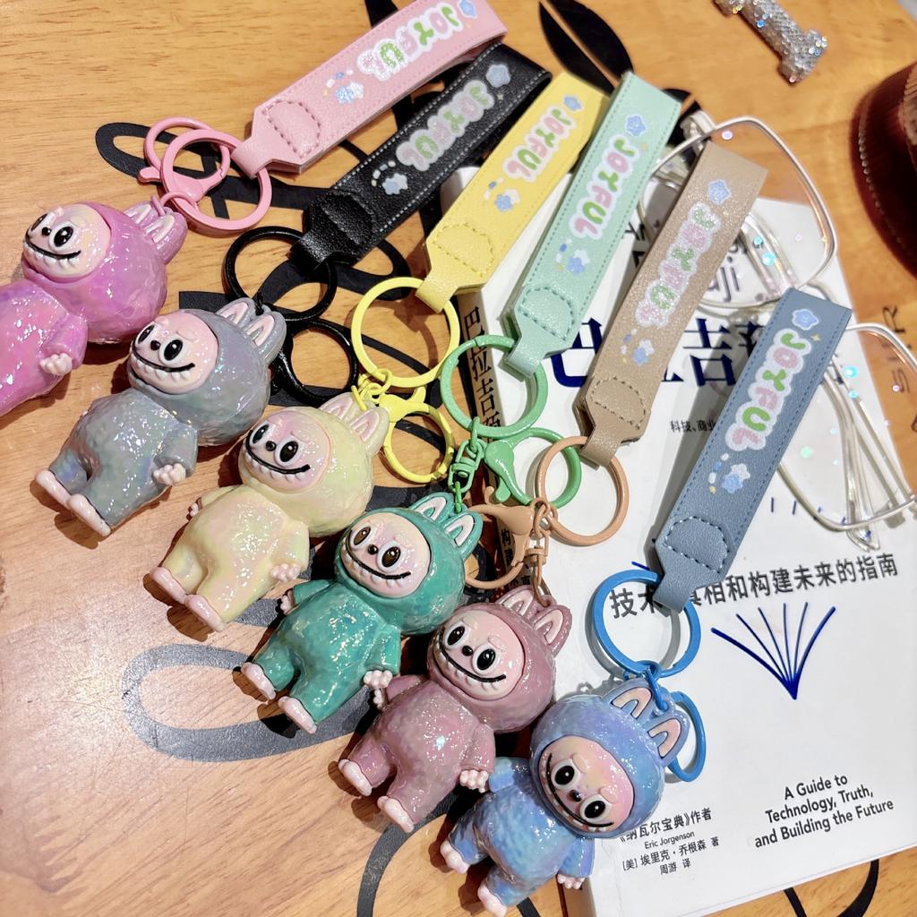 Cute Cartoon Electroplated Keychain Silicone Three-dimensional Leather Rope Doll Couple Grab Machine Bag Pendant