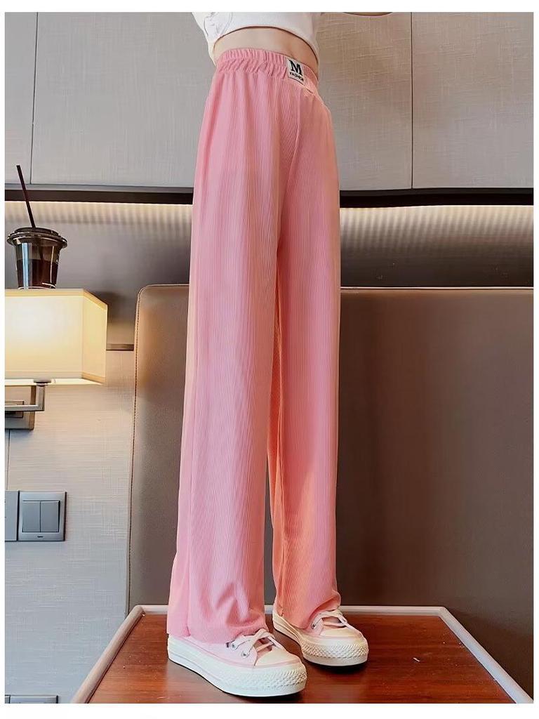 2024 Летние брюки прямого кроя из ледяного шелка для девочек - Тонкие, свободные, дизайн для длинных ног для подростков