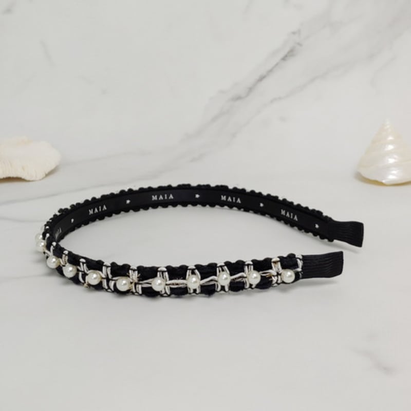 Ободок для волос с жемчужными бусинами MAIA - Черный