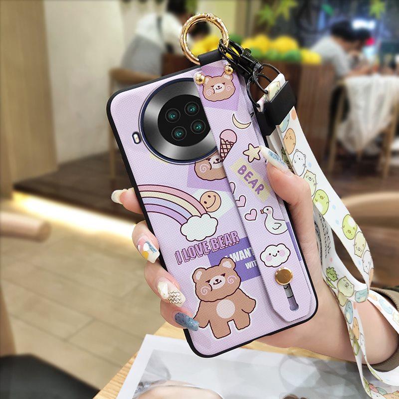 Fashion Design Cartoon Phone Case For Cubot Note20 Silicone Back Cover Wrist Strap Soft Case Waterproof Ring Anti-knock