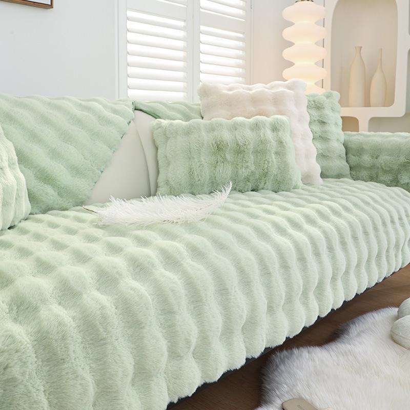 Rabbit Plush Sofa Cushion Winter Padded Plush Cushion Non-slip Leather Sofa Cover Cover Cloth Towel