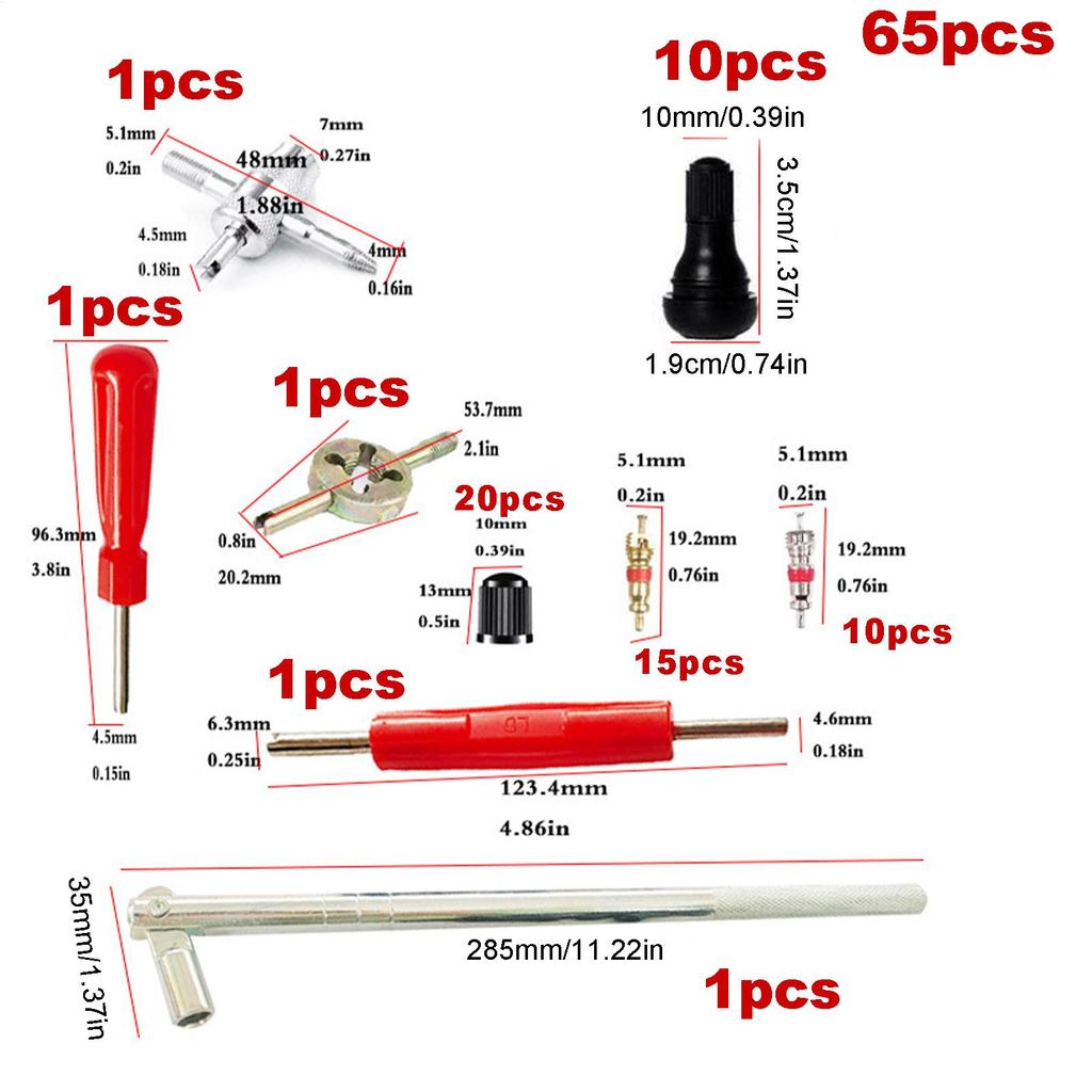 Инструмент для снятия ниппеля шины 65 штук Автомобильные принадлежности для технического обслуживания Инструменты для ремонта золотника шины Для грузовика квадроцикла автомобиля авто седана