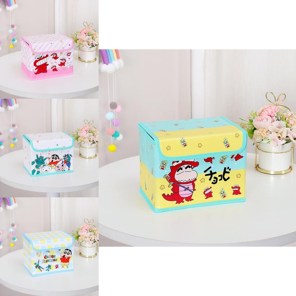 Cute Pajamas Crayon Shin Chan Shiro Striped Pattern Foldable Flip Storage Box For Office And Bedroom Storage