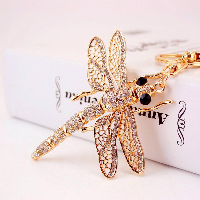 Брелок со стразами «Стрекоза»: Металлический кулон на сумку, аксессуар для женщин