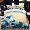 Japanese-Style Duvet Cover Set King Queen Full Size Ukiyo-e Theme Wave Pattern Polyester Bedding Set Fuji Mountain Exotic Style