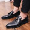Leather Men Formal Dress Shoes Slip On Tassel Fashion Business Design Loafers Shoes For Male Pointy Big Size Shoes Men Moccasins