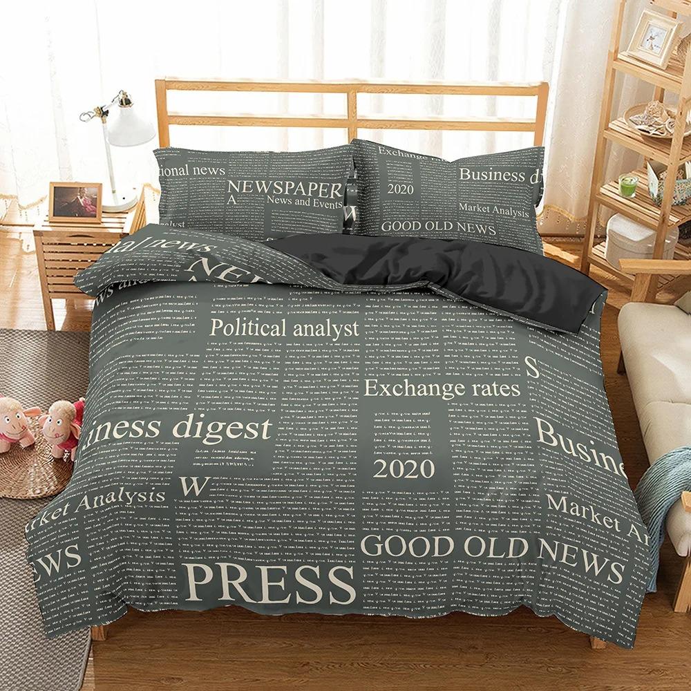 Old Newspaper Duvet Cover Vintage French Bedding Set Brown Quilt Cover For Boys Girls Teen QueenKing Microfiber Comforter Cover