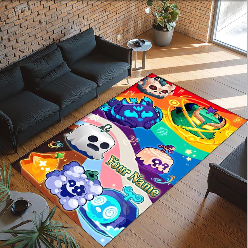 Personalized Crystal Velvet Carpet Custom Name Text,Blox Fruits Anti Slip Area Rug For Home Decoration