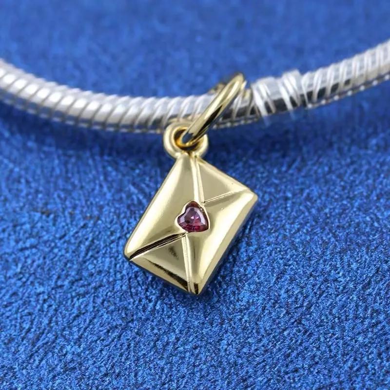 Серебро 925 Сердце Конверт Золотые Шармы Бусины Подходят для Браслета Подвеска для Женщин Тонкие Ювелирные Изделия Подарок Своими Руками