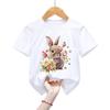 Kids T-Shirts Bunny Print Children's Clothing Boys Girls Cartoon Flower Tops Vintage Animal Casual Fashion Kids T-Shirts