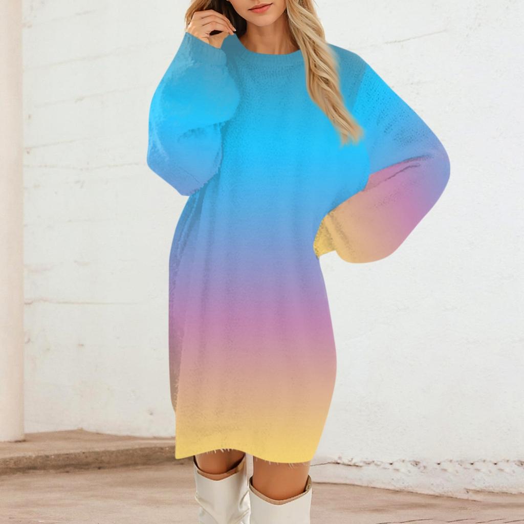 Женские повседневные плюшевые платья с круглым вырезом и длинным рукавом