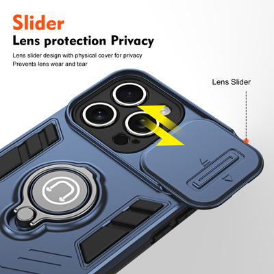 Чехол для iPhone 16 Pro со шторкой для камеры и подставкой, PC+TPU