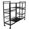 Standing Storage Shelf Carbon Steel Multipurpose Multiple Tiers Kitchen Storage Rack with Wheels Baskets for Pots Bowls