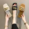 Fashion 2024 New Fashion Women's Slippers Square Toe Chain Slippers Flat Slide Sandals Beach Flip Flops Metal Decoration Casual Shoes
