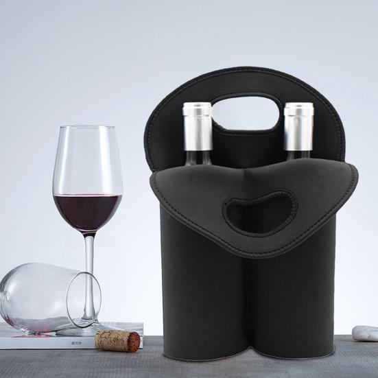 Yousheng Neoprene Double Wine Tote Bag Reusable Carrier Cooler for 2 Standard 750ml Bottles Wine Bottle Gift Bags for Travel Picnic Wedding
