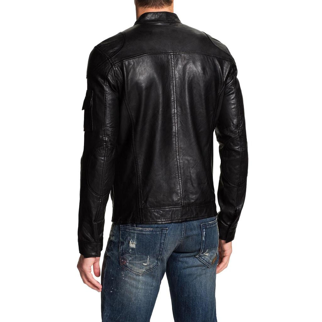 SKINOUTFIT Men's Genuine Lambskin Black Leather Jacket Stylish Motorcycle Bomber Biker Outerwear MJ 104