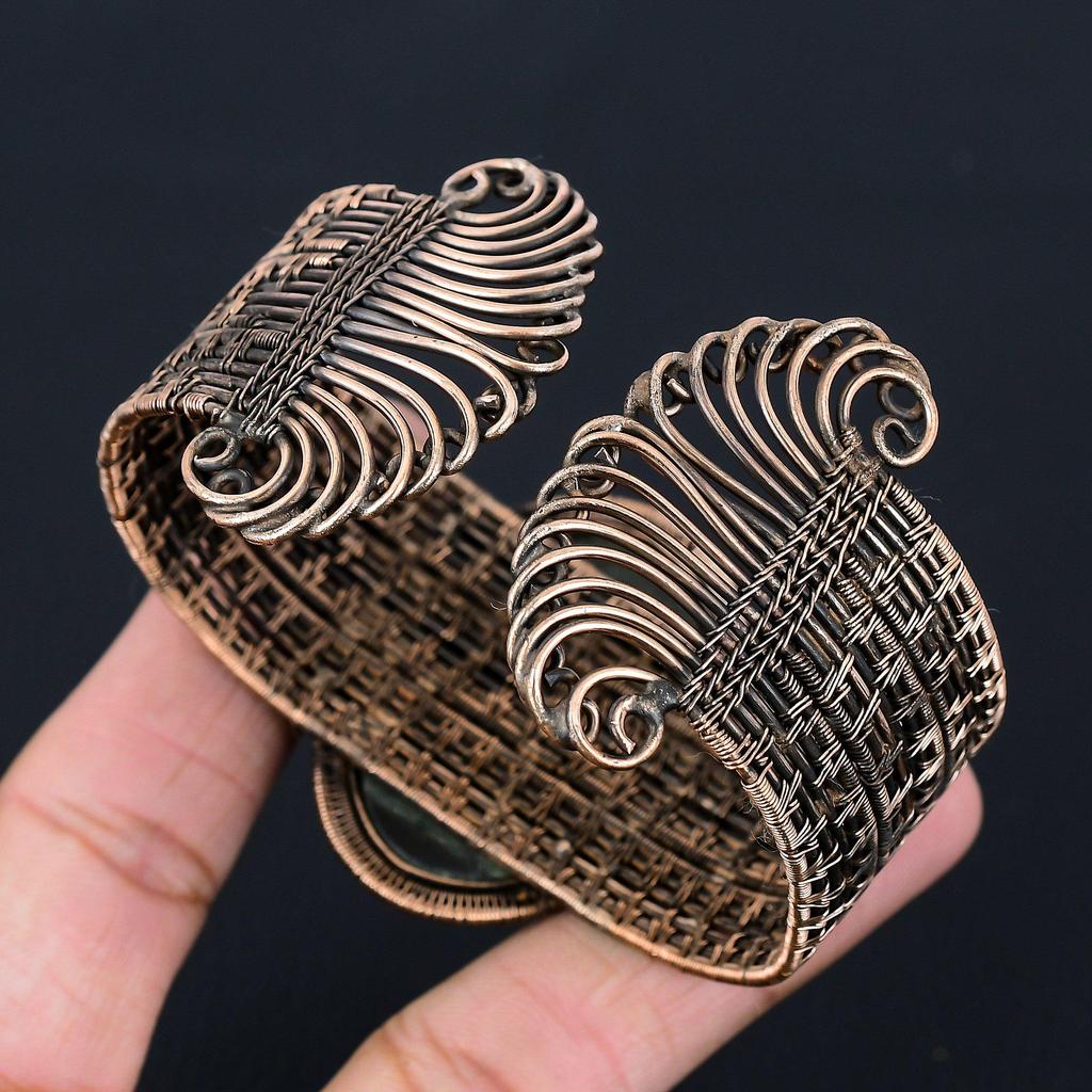 Ruby Zoisite Gemstone Pure Copper Wire Wrapped Handmade Cuff/ Bangle Jewelry For Gift