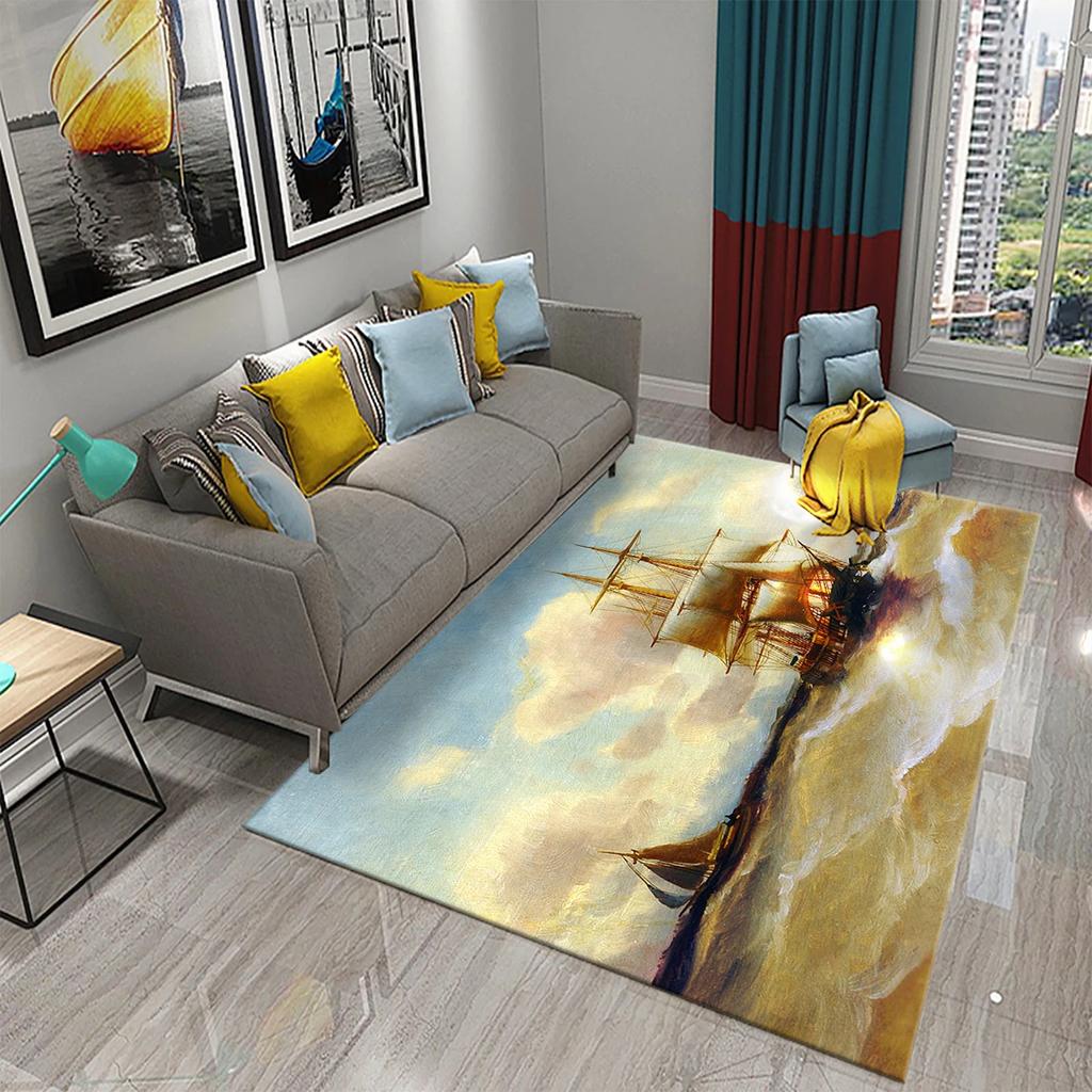 3D Oil Painting Sailboat Carpet Abstract Art Rugs for Living Room Bedroom Decor Mats Bathroom Kitchen Entrance Non-Slip Carpet