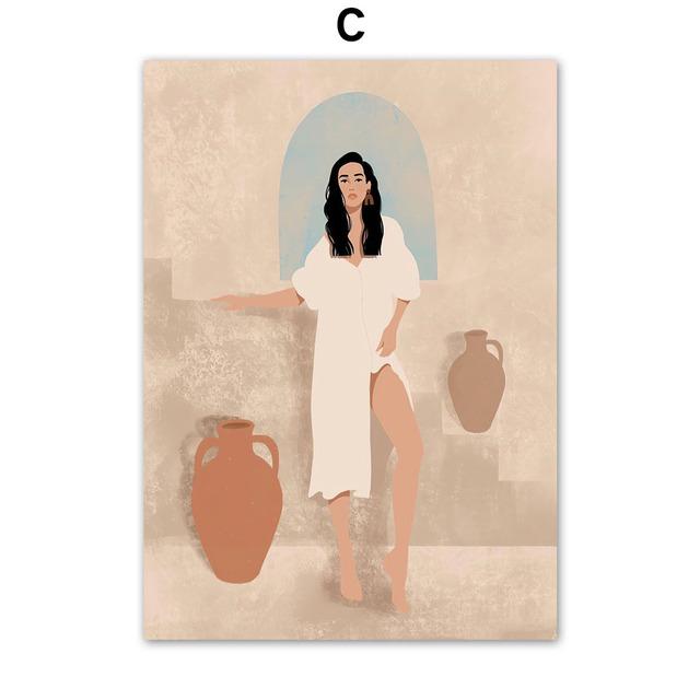 Vintage Girl Vase Flower Plant Leaf Boho Nordic Posters And Prints Wall Art Canvas Painting Wall Pictures For Living Room Decor No Frame