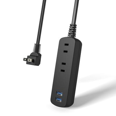 Удлинитель TOPLAND, 2 розетки переменного тока с USB (2 розетки типа A), USB-зарядка, Совместим с iPhone 15, 16, 17 и Android, 1 м, Черный, TPA10-BK