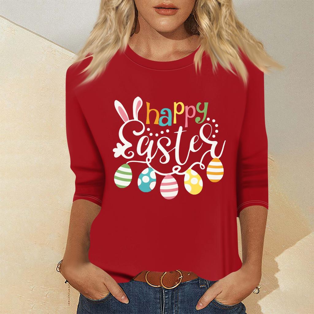 Women's Fashion Casual Seven Sleeve Valentine's Day Printed Pullover Top