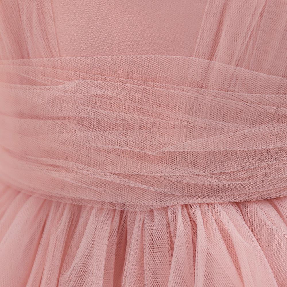 New Sleeveless Bow Waist Pleated Tulle Flower Girl Dress