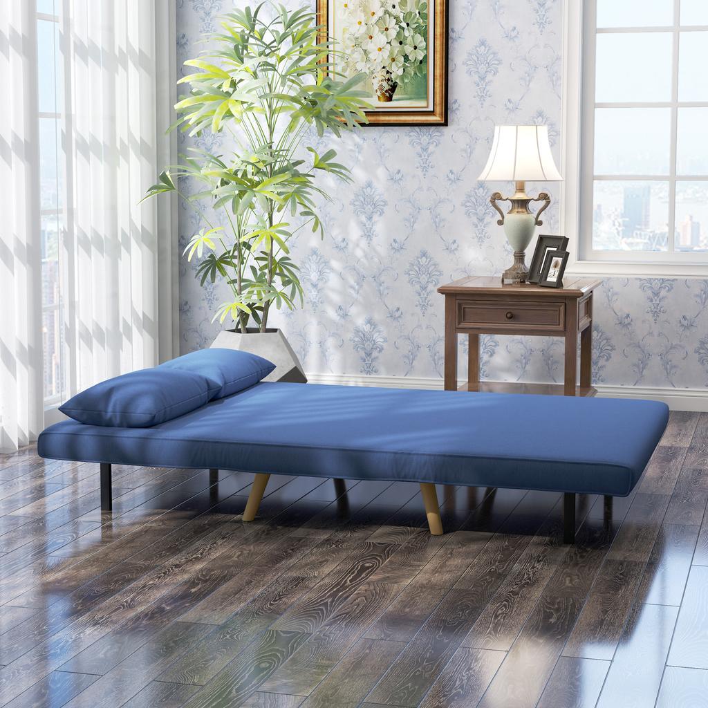 2-Seater Sofa Bed Linen-Type Upholstered with Backrest Adjustable in 5 Positions and 2 Pillows 120x75x85 cm Dark Blue