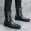 Fashion Western Style Cowboy Long Boots Men's Leather Boots High Top Boots Male Classic Riding Boots Motorcycle Boots Outdoor Boot Black