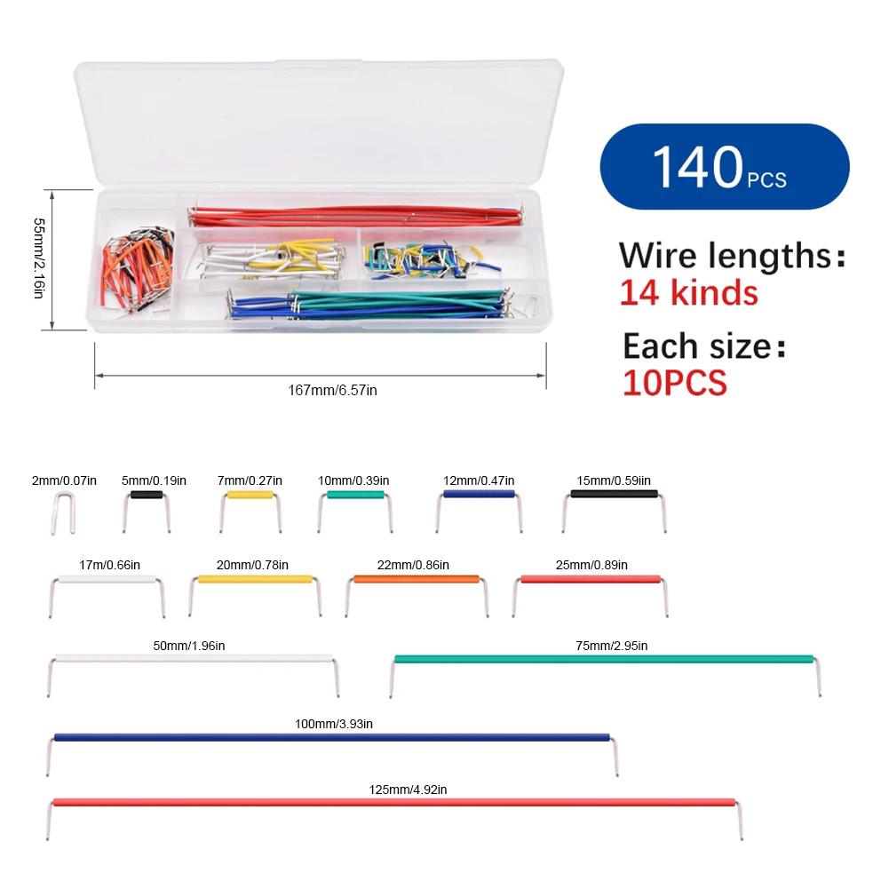 Набор перемычек 140/560/840 шт. U-образные перемычки для макетной платы, 14 длин для макетирования схем на печатной плате