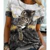 Женская летняя футболка тренд принт котенка ретро мода футболки с коротким рукавом повседневные с принтом топы