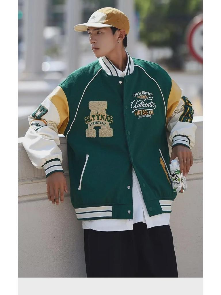 Мужская куртка в корейском стиле 2024 года с контрастными вставками: Американский образ в стиле бейсбола на весну/осень