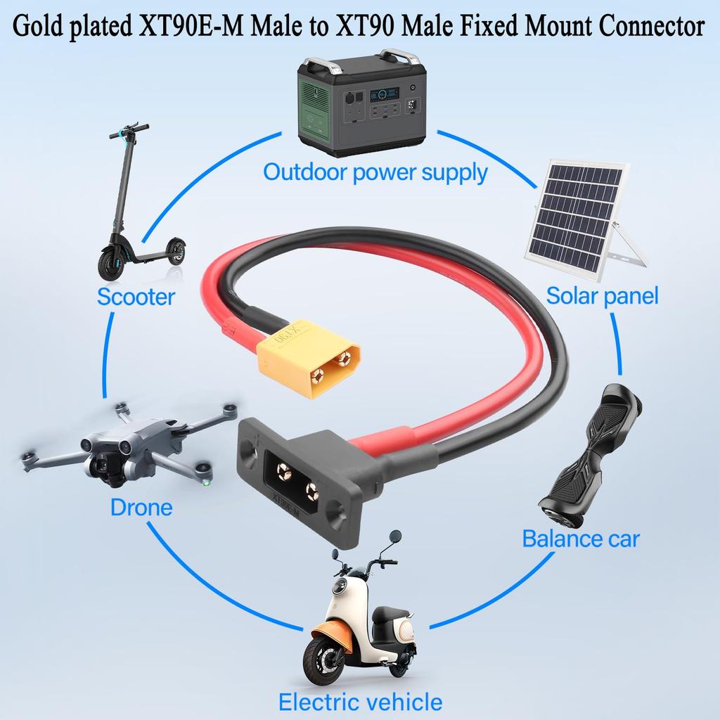 Кабель XT90E-M Папа на XT90 Папа 30см 10AWG Позолоченный с Креплением на Панель, Защитным Колпачком – RC Адаптер для Lipo Аккумулятора