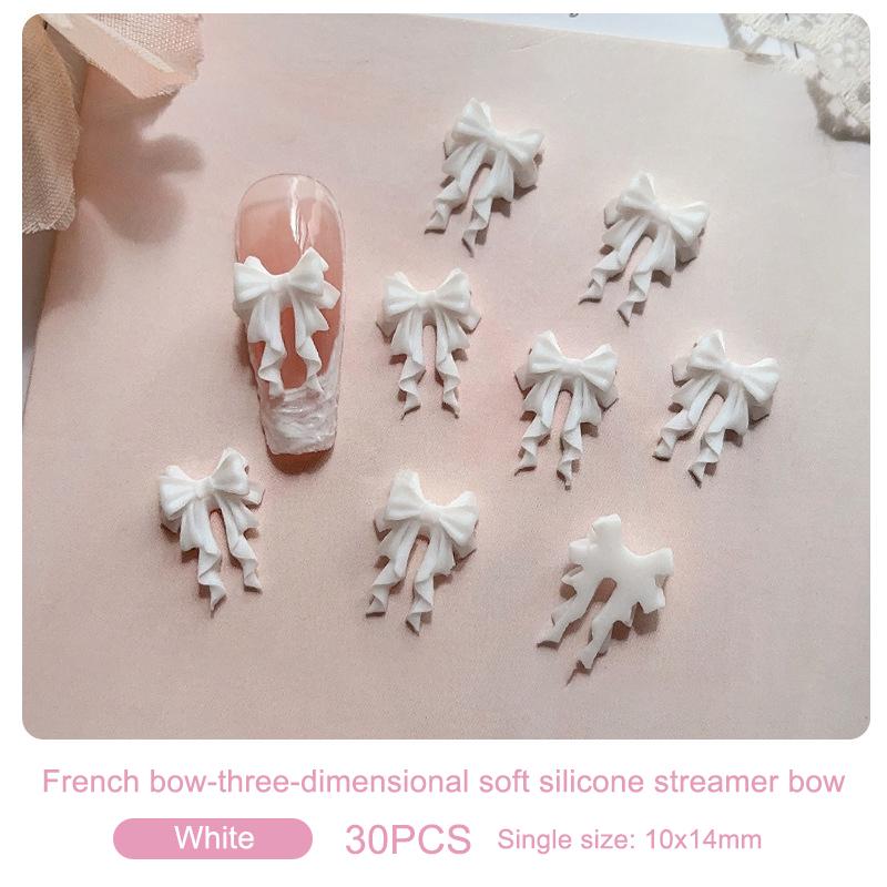 30 шт. красочные ленточные банты для ногтей, подвески, ленточные галстуки, детали для ногтей, смоляные 3D-украшения для ногтей, аксессуары Kawaii