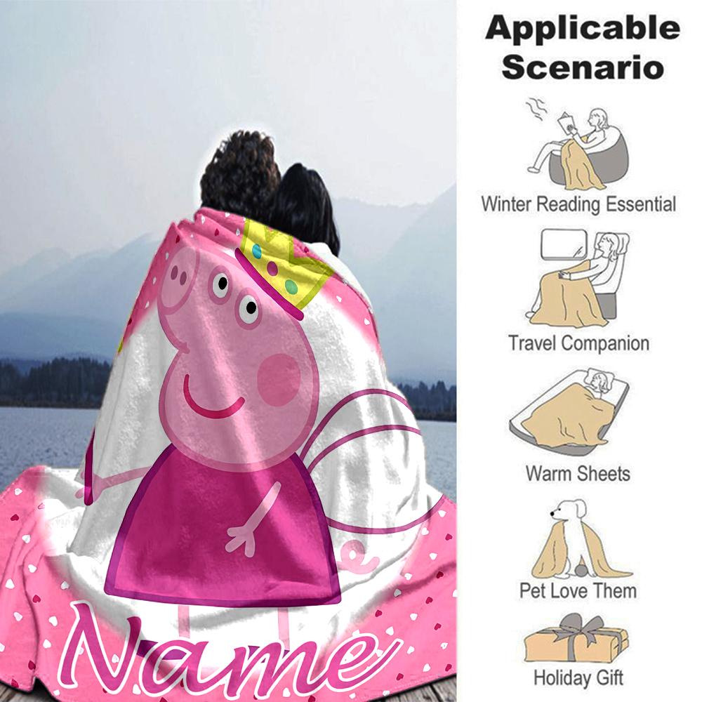 Customiz Name Personality Peppa Pig Blanket Soft &Warm Sofa Office Bed Travel Lunch Break Blanket, Gift Suitable All Seasons