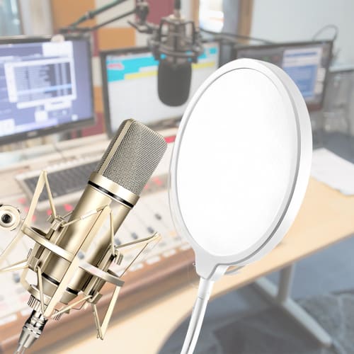 Musiin Pop Filter for Recording Microphones, Large Dual-Layer Recording Studio Pop Shield, Flexible Metal Gooseneck Professional Pop Filter (White)