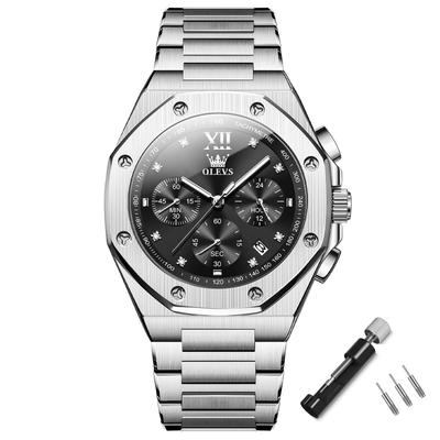 Восьмиугольные аналоговые кварцевые часы, подходящие для и повседневные Стильные часы из нержавеющей стали с отображением даты и большими Отличный подарок для мужских наручных часов, серебристые,
