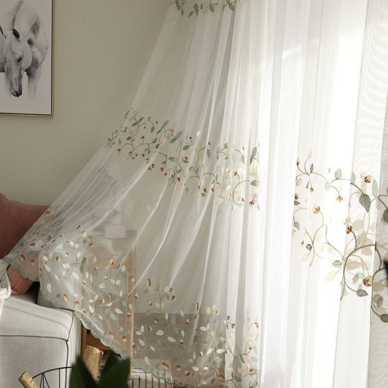 Embroidered Window Yarn Curtain, Embroidered Tulle Curtains, Three-dimensional Embossed Embroidered European Window Yarn Curtains Sheer Curtains