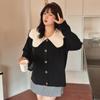 Плюс Размер Женский Милый Возрастной Уменьшающий Кукольный Воротник Осень Свободный Вязаный Кардиган Свитер