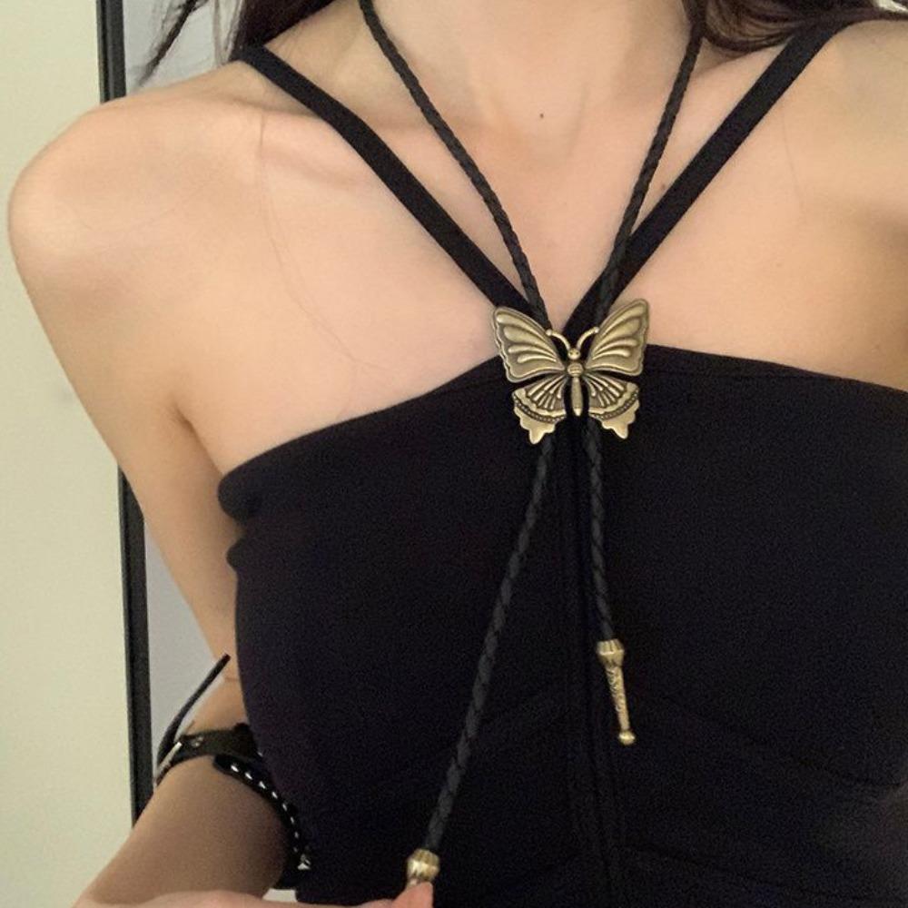 Бохо Бирюзовое Ожерелье с Перьями Этнический Стиль Бронзовый Чокер-Бабочка Мужской